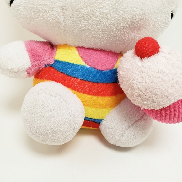 Ty Sanrio Hello Kitty Plush Rainbow Stripes with Pink Cupcake - Picture 4 of 11